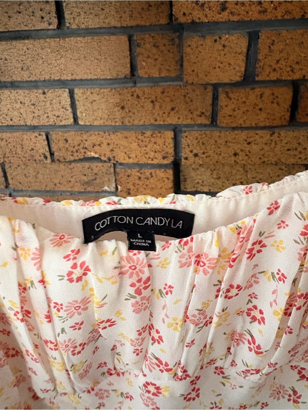 Cotton Candy Cream Midi Dress with Pink Floral Print - Picture 2 of 2